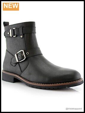 Engineer Boot Motorcycle Ankle Boot with Buckle Straps & Side Zipper